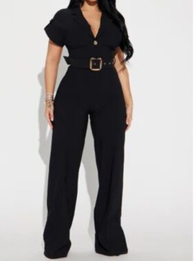 Fashion nova Classic Black Belted Jumpsuit - Women's Wide-Leg